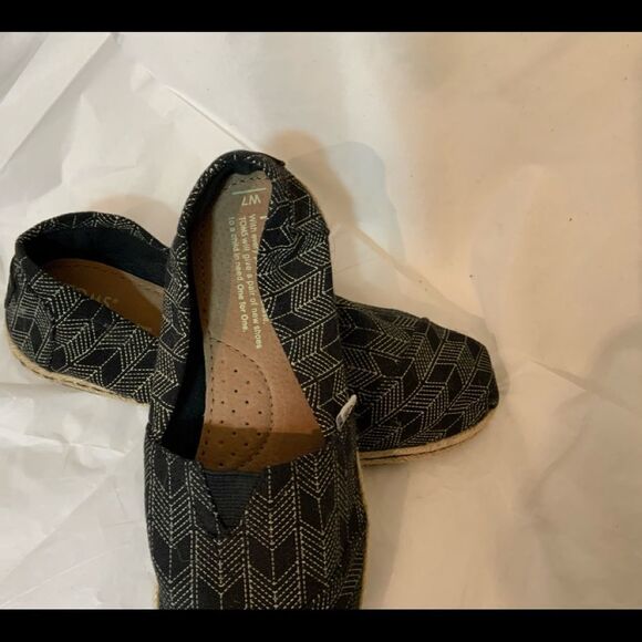 TOMS Women’s Deconstructed Alpargata Black & Tan Chevron Espadrilles Size 7 - Picture 5 of 13